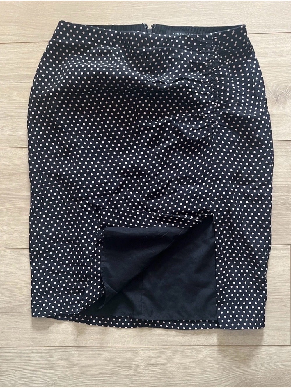 Ann Taylor Black Pencil Skirt with White Polka Dots